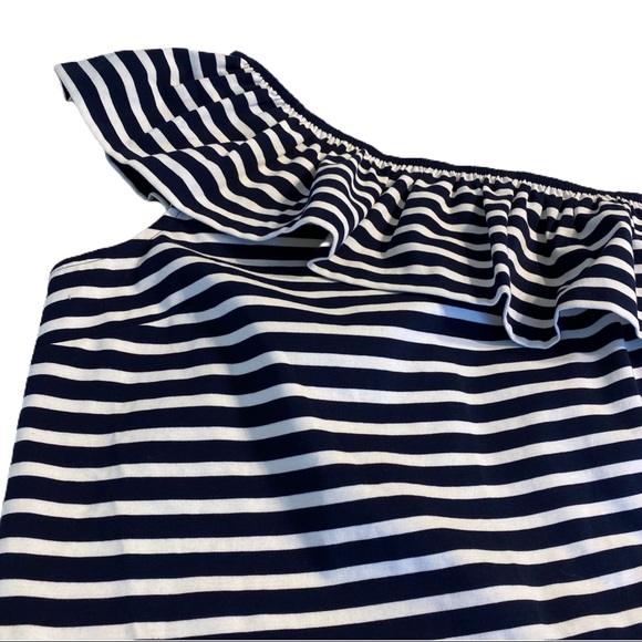J. Crew Navy and White Striped One Shoulder Sleeveless Top - Picture 4 of 12